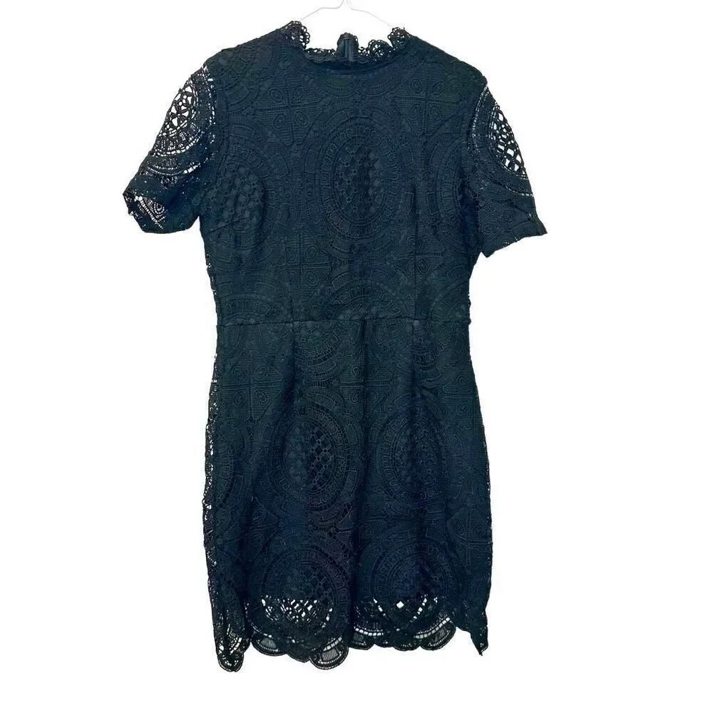 Missguided Floral Lace Overlay Short Sleeve Lined Sheath Dress Black Size 16